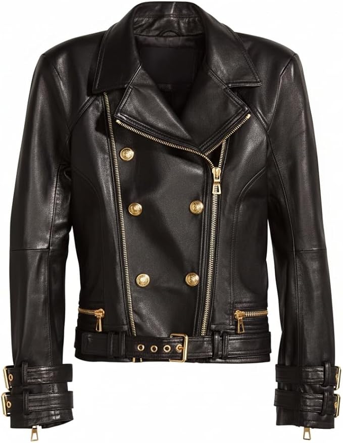 Womens Lambskin Leather Jacket Stylish Biker Racer Motorcycle Riding Asymmetrical Black Real Leather Jacket