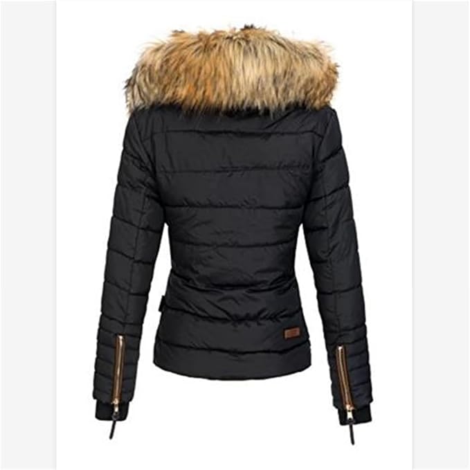 DGHM-JLMY Women's Oblique Zipper Warm Coat Hooded Thicken Quilted Puffer Jacket Warm Parka Full Zip Coat With Faux Fur Collar