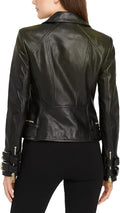 Womens Lambskin Leather Jacket Stylish Biker Racer Motorcycle Riding Asymmetrical Black Real Leather Jacket