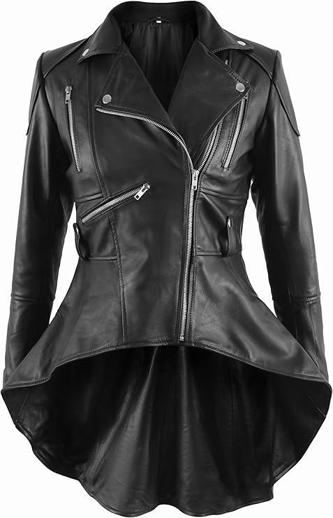 Women Leather Peplum Jacket Real Lambskin Leather Biker Motorcycle Jacket & Coats For Women