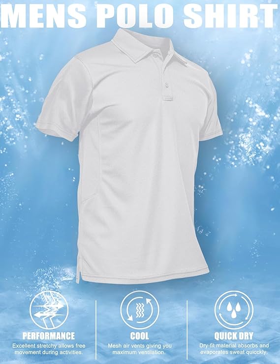 MAGCOMSEN Polo Shirts for Men Quick Dry Short Sleeve Golf Tactical Shirts Pique Jersey Casual Workout Performance Tops