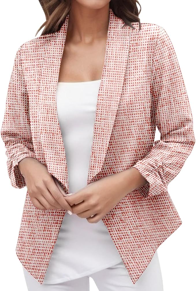 2023 Casual Blazer Jacket for Women Trendy Long Sleeve Open Front Work Office Blazers Lapel Button Business Jacket Coats