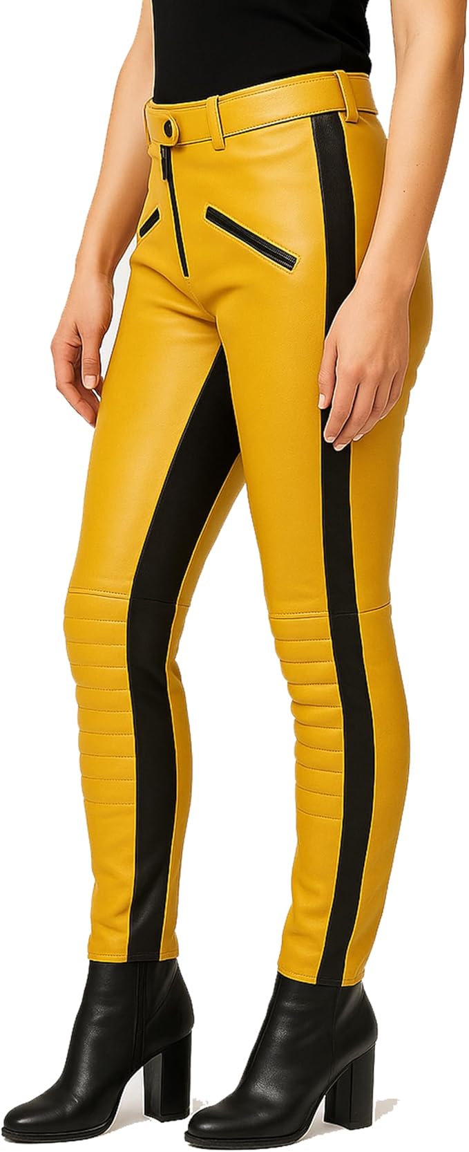 Women's Cosplay Yellow Leather Biker Jacket - Full Costume for Halloween Parties