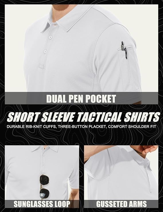 MAGCOMSEN Polo Shirts for Men Quick Dry Short Sleeve Golf Tactical Shirts Pique Jersey Casual Workout Performance Tops
