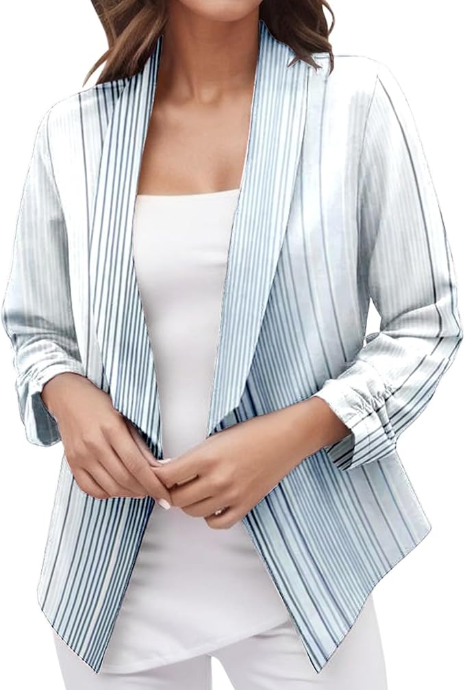 2023 Casual Blazer Jacket for Women Trendy Long Sleeve Open Front Work Office Blazers Lapel Button Business Jacket Coats