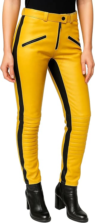 Women's Cosplay Yellow Leather Biker Jacket - Full Costume for Halloween Parties