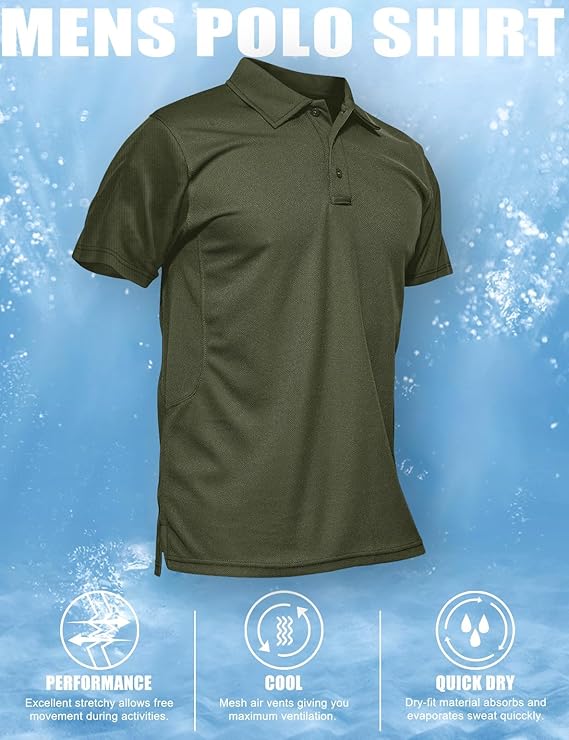 MAGCOMSEN Polo Shirts for Men Quick Dry Short Sleeve Golf Tactical Shirts Pique Jersey Casual Workout Performance Tops
