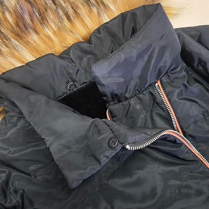 DGHM-JLMY Women's Oblique Zipper Warm Coat Hooded Thicken Quilted Puffer Jacket Warm Parka Full Zip Coat With Faux Fur Collar