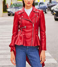 Women Leather Peplum Jacket Real Lambskin Leather Biker Motorcycle Jacket & Coats For Women