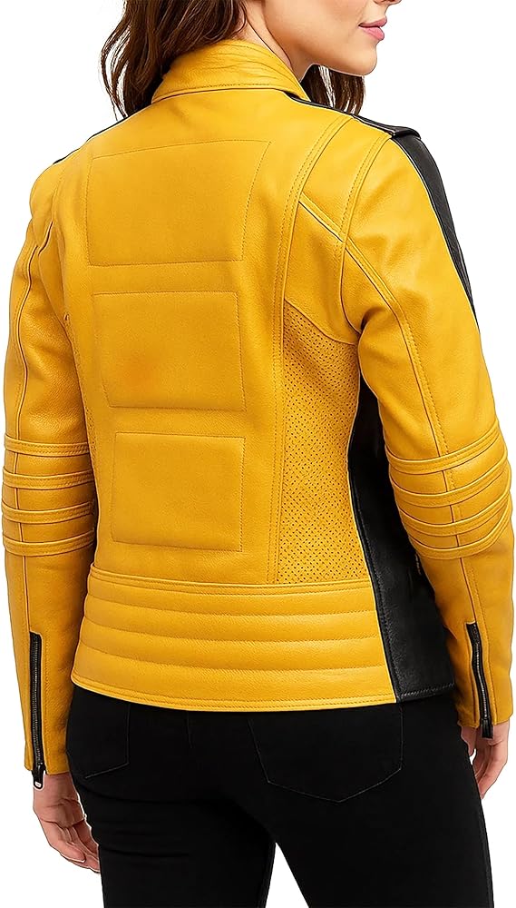 Women's Cosplay Yellow Leather Biker Jacket - Full Costume for Halloween Parties
