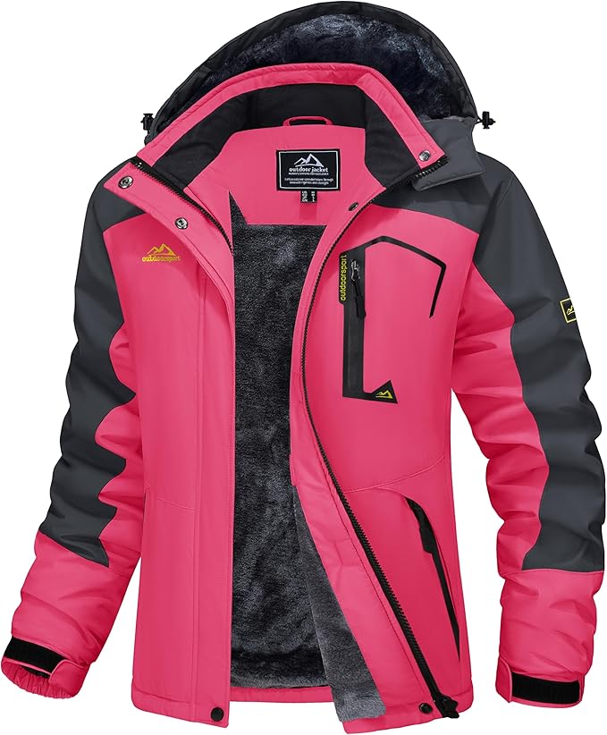 MAGCOMSEN Women's Winter Coats Waterproof Ski Snow Jacket Warm Fleece Jacket Raincoats with Pockets
